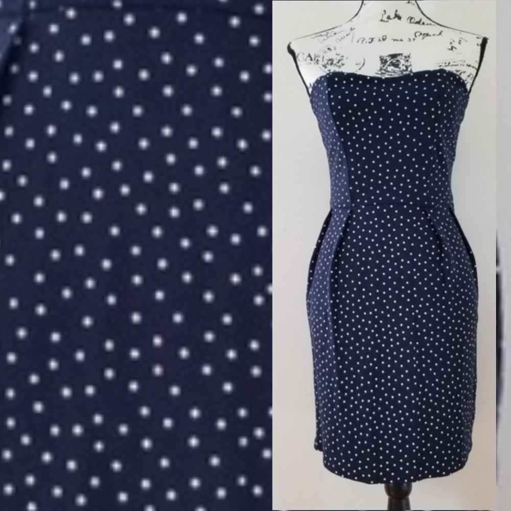 Zara Basic t-shirt Navy Polka Dot Strapless Dress